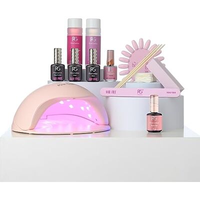 Pink Gellac Kit Vernis Semi Permanent Manucure Kit Semi Permanent Complet avec Premium Lampe UV Rose, 1x Couleur Rose 15 ml, Top Coat, Base Coat Gel UV, Dissolvant & Cleaner de Qualité Salon - Publicité Pink Gellac Kit Vernis Semi Permanent Manucure Kit Semi Permanent Complet avec Premium Lampe UV Rose, 1x Couleur Rose 15 ml, Top Coat, Base Coat Gel UV, Dissolvant & Cleaner de Qualité Salon - Publicité