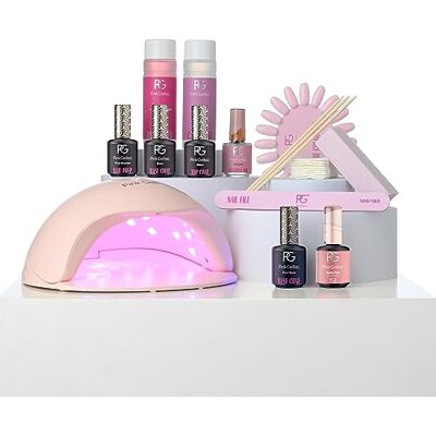 Pink Gellac Kit Vernis Semi Permanent Manucure Kit Semi Permanent Complet avec Premium Lampe UV Rose, 1x Couleur Rose 15 ml, Top & Peel Off Base Coat Gel UV, Dissolvant & Cleaner de Qualité Salon - Publicité Pink Gellac Kit Vernis Semi Permanent Manucure Kit Semi Permanent Complet avec Premium Lampe UV Rose, 1x Couleur Rose 15 ml, Top & Peel Off Base Coat Gel UV, Dissolvant & Cleaner de Qualité Salon - Publicité