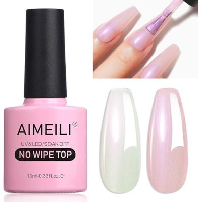 AIMEILI Brillant Perle Top Coat Vernis à Ongles Gel Semi Permanent Blanc Nacré Glitter Finish No Wipe Top Coat Longue Durée Sans HEMA 10ml 02 - Publicité AIMEILI Brillant Perle Top Coat Vernis à Ongles Gel Semi Permanent Blanc Nacré Glitter Finish No Wipe Top Coat Longue Durée Sans HEMA 10ml 02 - Publicité