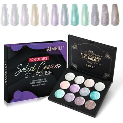 AIMEILI Vernis Semi Permanent Crème Solide, 12 Couleurs Paillettes Diamant Brillant Palette de Vernis Gel, Lot Vernis à Ongles Gel UV LED Nail Art Manucure Kit 14 - Publicité AIMEILI Vernis Semi Permanent Crème Solide, 12 Couleurs Paillettes Diamant Brillant Palette de Vernis Gel, Lot Vernis à Ongles Gel UV LED Nail Art Manucure Kit 14 - Publicité