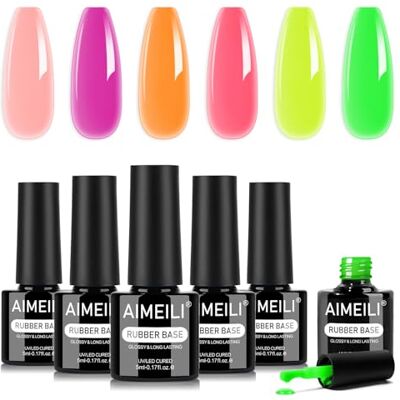 AIMEILI 5 en 1 Rubber Base Gel Néon Macaron 6 Pcs 5ml KIT 125 Gel de Base, Couleur Gel, Apex Building, Renforcer et Réparation les Ongles Naturels et Coller la Décorations - Publicité AIMEILI 5 en 1 Rubber Base Gel Néon Macaron 6 Pcs 5ml KIT 125 Gel de Base, Couleur Gel, Apex Building, Renforcer et Réparation les Ongles Naturels et Coller la Décorations - Publicité