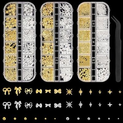 Songella Strass Ongle Nail Art 36 Types Bijoux Ongles Forme D'étoile Nœuds Flatback Perles Argent et Or avec Pincettes pour Deco Ongle Nail Art 3 Boîtes - Publicité Songella Strass Ongle Nail Art 36 Types Bijoux Ongles Forme D'étoile Nœuds Flatback Perles Argent et Or avec Pincettes pour Deco Ongle Nail Art 3 Boîtes - Publicité