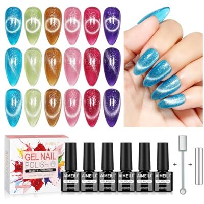 AIMEILI Vernis Gel Œil de Chat UV Brillant 6 Pcs 5ml avec 2 Aimant KIT 122 Cat Eye Glitter, Magnétique Holographique Paillettes, Longue Tenue, Nail Art Manucure DIY à la Maison et Salon - Publicité AIMEILI Vernis Gel Œil de Chat UV Brillant 6 Pcs 5ml avec 2 Aimant KIT 122 Cat Eye Glitter, Magnétique Holographique Paillettes, Longue Tenue, Nail Art Manucure DIY à la Maison et Salon - Publicité