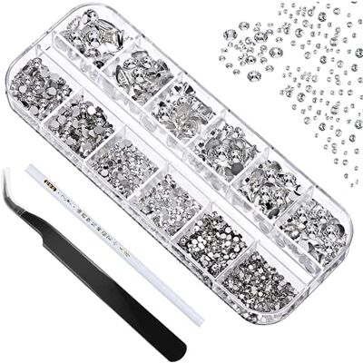 Tpubmity Environ 1440pcs 6 tailles Gems à Dos Plat Rond Cristal Strass, Strass pour nail art,Avec des pincettes et des boîtes de rangement,Pour la décoration de bijoux - Publicité Tpubmity Environ 1440pcs 6 tailles Gems à Dos Plat Rond Cristal Strass, Strass pour nail art,Avec des pincettes et des boîtes de rangement,Pour la décoration de bijoux - Publicité