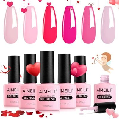 AIMEILI 6 Couleurs Vernis Semi Permanent Saint Valentin Rose 8ml, sans HEMA Lot Vernis à Ongles Gel UV LED Nail Polish Soak Off Manucure Kit 64 - Publicité AIMEILI 6 Couleurs Vernis Semi Permanent Saint Valentin Rose 8ml, sans HEMA Lot Vernis à Ongles Gel UV LED Nail Polish Soak Off Manucure Kit 64 - Publicité
