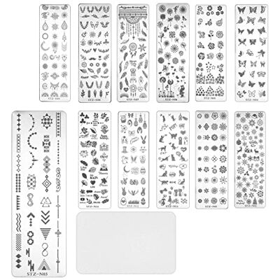 OTOTEC 13PCS Nail Art Plaques avec Grattoir Feuilles Fleurs Animaux Modèles Manucure Modèle Outils pour Ongles Décoration Professionnel DIY Salon - Publicité OTOTEC 13PCS Nail Art Plaques avec Grattoir Feuilles Fleurs Animaux Modèles Manucure Modèle Outils pour Ongles Décoration Professionnel DIY Salon - Publicité