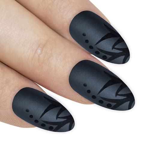 ART Faux Ongles  Noir Feuille Mat 24 Stiletto Longue Faux bouts d'ongles acrylique avec colle - Publicité