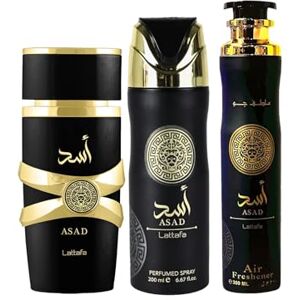 Lattafa Asad Coffret 3 Pièces Eau de Parfum 100ml Désodorisant 300ml Perfu - Publicité Lattafa Asad Coffret 3 Pièces Eau de Parfum 100ml Désodorisant 300ml Perfu - Publicité