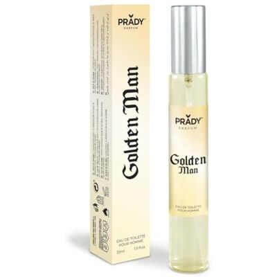 PRADY Eau de Toilette Golden Man 33 ML Parfum audacieux et sophistiqué pour une présence remarquable. Publicité PRADY Eau de Toilette Golden Man 33 ML Parfum audacieux et sophistiqué pour une présence remarquable. Publicité