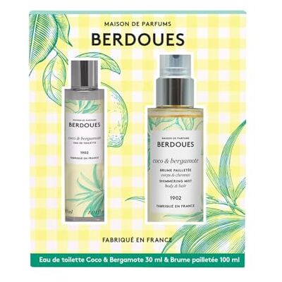 Berdoues – Coffret Coco & Bergamote – Eau de toilette 30ml & Brume pailletée 100ml – Coffret parfumé solaire & hespéridé – Fabriqué en France - Publicité Berdoues – Coffret Coco & Bergamote – Eau de toilette 30ml & Brume pailletée 100ml – Coffret parfumé solaire & hespéridé – Fabriqué en France - Publicité