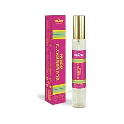 PRADY Eau de Toilette Blueberry's Woman 33 ML Parfum fruité et féminin pour une touche de fraîcheur éclatante. Publicité PRADY Eau de Toilette Blueberry's Woman 33 ML Parfum fruité et féminin pour une touche de fraîcheur éclatante. Publicité