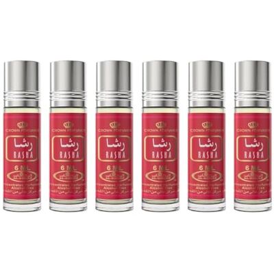 Al Rehab Lot de 6 Muscs Parfum RASHA 6 ml aux Notes Fraîches Florales Vanillées Boisées Sans Alcool – Huile Parfumée Orientale Femme & Homme - Publicité Al Rehab Lot de 6 Muscs Parfum RASHA 6 ml aux Notes Fraîches Florales Vanillées Boisées Sans Alcool – Huile Parfumée Orientale Femme & Homme - Publicité