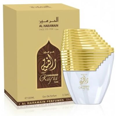 Al Haramain Rafia Gold Nouvelle Édition Eau de Parfum 100ml Parfum Arabe de Luxe pour Femme et Homme Fragrance Orientale Longue Tenue Notes de Bergamote, Ananas, Cèdre, Patchouli et Jasmin - Publicité Al Haramain Rafia Gold Nouvelle Édition Eau de Parfum 100ml Parfum Arabe de Luxe pour Femme et Homme Fragrance Orientale Longue Tenue Notes de Bergamote, Ananas, Cèdre, Patchouli et Jasmin - Publicité