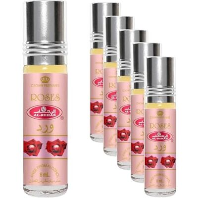 Al Rehab Lot de 6 Parfums Huile Parfumée ROSES 6 ml Floral Rose Intense Sans Alcool – Huile de Parfum Orientale pour Femme et Homme - Publicité Al Rehab Lot de 6 Parfums Huile Parfumée ROSES 6 ml Floral Rose Intense Sans Alcool – Huile de Parfum Orientale pour Femme et Homme - Publicité