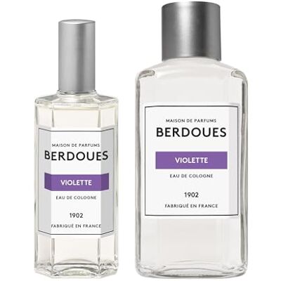 Berdoues 1902 Eau de Cologne Violette, Lot Rechargeable, Made in France, Sans colorant Parfum femme et homme, vaporisateur 125ml et recharge 245ml - Publicité Berdoues 1902 Eau de Cologne Violette, Lot Rechargeable, Made in France, Sans colorant Parfum femme et homme, vaporisateur 125ml et recharge 245ml - Publicité
