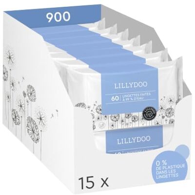 LILLYDOO Lingettes pour Bébé faites à 99% d'Eau, Lot de 15 x 60 (900 pcs) Douces comme du coton et de l'eau, sans parfum, et avec de l'huile d'amande douce bio et un tissu 100 % sans plastique - Publicité LILLYDOO Lingettes pour Bébé faites à 99% d'Eau, Lot de 15 x 60 (900 pcs) Douces comme du coton et de l'eau, sans parfum, et avec de l'huile d'amande douce bio et un tissu 100 % sans plastique - Publicité