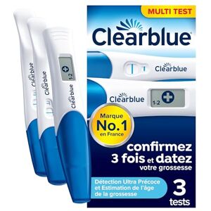 Clearblue Multi Test de grossesse Testez et confirmez, Des résultats 6 jours plus tôt (tests visuels précoces), Vous indique le nombre de semaines (test digital), Kit de 3 tests (1 digital, 2 visuels) - Publicité Clearblue Multi Test de grossesse Testez et confirmez, Des résultats 6 jours plus tôt (tests visuels précoces), Vous indique le nombre de semaines (test digital), Kit de 3 tests (1 digital, 2 visuels) - Publicité