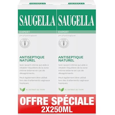 Saugella Antiseptique Naturel Soin lavant intime 2 x 250 ml Aide à préserver l'équilibre de la zone intime et à apaiser irritations et démangeaisons Lot de 2 - Publicité Saugella Antiseptique Naturel Soin lavant intime 2 x 250 ml Aide à préserver l'équilibre de la zone intime et à apaiser irritations et démangeaisons Lot de 2 - Publicité