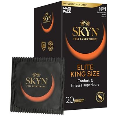 SKYN Elite King Size : Lot de 20 Préservatifs Extra large et ultra fins Sans latex FEEL pour Homme/Fins, Lisses, Forme Droite/Largeur Nominale 56mm - Publicité SKYN Elite King Size : Lot de 20 Préservatifs Extra large et ultra fins Sans latex FEEL pour Homme/Fins, Lisses, Forme Droite/Largeur Nominale 56mm - Publicité