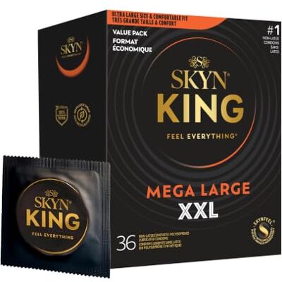 SKYN King XXL : Lot de 36 Préservatifs extra large sans latex FEEL Pour Homme/Fins, Lisses, Forme Droit/Largeur nominale 60mm - Publicité SKYN King XXL : Lot de 36 Préservatifs extra large sans latex FEEL Pour Homme/Fins, Lisses, Forme Droit/Largeur nominale 60mm - Publicité