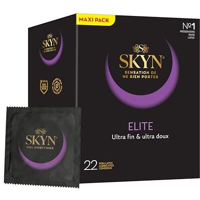 SKYN Elite : Lot de 22 Préservatifs Ultra-fins et Doux de taille Régulière Sans latex feel pour Homme, Forme Droite et Lisse/Largeur nominale 53mm - Publicité SKYN Elite : Lot de 22 Préservatifs Ultra-fins et Doux de taille Régulière Sans latex feel pour Homme, Forme Droite et Lisse/Largeur nominale 53mm - Publicité