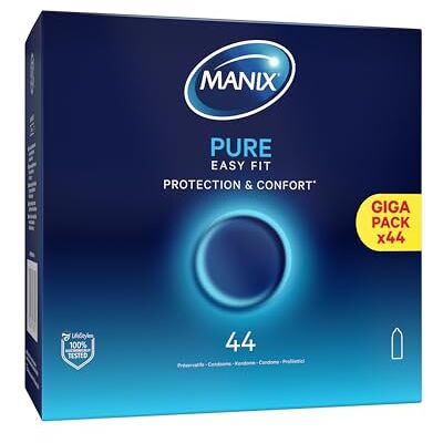 Manix Pure: Boîte de 44 Préservatifs Classiques en latex Préservatifs pour Homme Lubrifiés et Fins de Taille Standard/Largeur Nominale 53m - Publicité Manix Pure: Boîte de 44 Préservatifs Classiques en latex Préservatifs pour Homme Lubrifiés et Fins de Taille Standard/Largeur Nominale 53m - Publicité