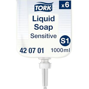 Tork Savon liquide Mains Peaux sensibles S1, testé dermatologiquement, 6 x 1000 ml, 420701 - Publicité Tork Savon liquide Mains Peaux sensibles S1, testé dermatologiquement, 6 x 1000 ml, 420701 - Publicité