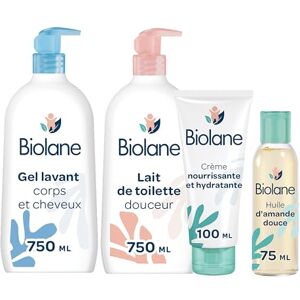 Biolane Kit Bain & toilette Bébé Gel douche, Lait de toilette, Crème hydratante, Huile d'amande douce Pour les peaux sensibles Fabriqué en France - Publicité Biolane Kit Bain & toilette Bébé Gel douche, Lait de toilette, Crème hydratante, Huile d'amande douce Pour les peaux sensibles Fabriqué en France - Publicité