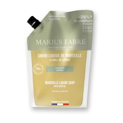 Marius Fabre Savon liquide de Marseille, Amande Amère, Éco-recharge 1L - Publicité Marius Fabre Savon liquide de Marseille, Amande Amère, Éco-recharge 1L - Publicité