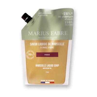 Marius Fabre Savon liquide de Marseille, Figue, Éco-recharge 1L - Publicité Marius Fabre Savon liquide de Marseille, Figue, Éco-recharge 1L - Publicité