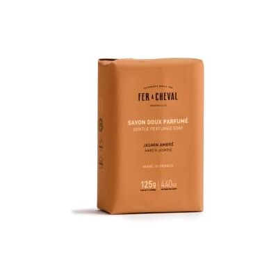 Fer à Cheval Savon Doux Parfumé Jasmin Ambré, Nettoyant Corps et Mains, 125g, 97% d'Ingrédients d'Origine Naturelle, Surgras Enrichi en Beurre de Karité Bio - Publicité Fer à Cheval Savon Doux Parfumé Jasmin Ambré, Nettoyant Corps et Mains, 125g, 97% d'Ingrédients d'Origine Naturelle, Surgras Enrichi en Beurre de Karité Bio - Publicité