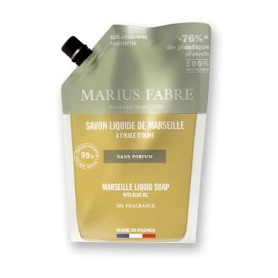 Marius Fabre Savon liquide de Marseille, Sans parfum, Éco-recharge 1L - Publicité Marius Fabre Savon liquide de Marseille, Sans parfum, Éco-recharge 1L - Publicité
