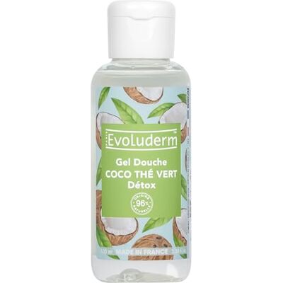 Evoluderm Gel Douche Coco Thé Vert Détox 100 ml 96% d'Origine Naturelle Végan Fabrication Française - Publicité Evoluderm Gel Douche Coco Thé Vert Détox 100 ml 96% d'Origine Naturelle Végan Fabrication Française - Publicité