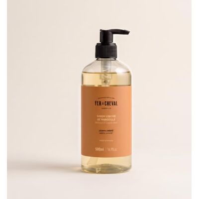 Fer à Cheval Savon Liquide de Marseille Jasmin Ambré 500 ml, pour Adultes 97% d'Ingrédients d'Origine Naturelle - Publicité Fer à Cheval Savon Liquide de Marseille Jasmin Ambré 500 ml, pour Adultes 97% d'Ingrédients d'Origine Naturelle - Publicité