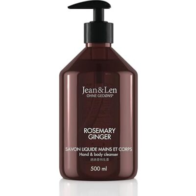 Jean & Len Hand & Body Cleanser Rosemary & Ginger, 500 ml Pour une expérience nettoyante parfumée, savon corps & mains dans un flacon élégant, parfum frais et vivifiant - Publicité Jean & Len Hand & Body Cleanser Rosemary & Ginger, 500 ml Pour une expérience nettoyante parfumée, savon corps & mains dans un flacon élégant, parfum frais et vivifiant - Publicité