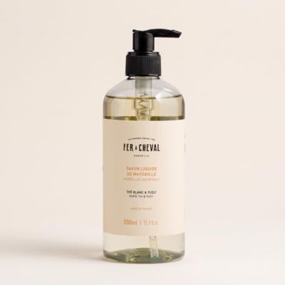 Fer à Cheval Savon Liquide de Marseille Thé Blanc & Yuzu 500 ml 97% d'Ingrédients d'Origine Naturelle - Publicité Fer à Cheval Savon Liquide de Marseille Thé Blanc & Yuzu 500 ml 97% d'Ingrédients d'Origine Naturelle - Publicité
