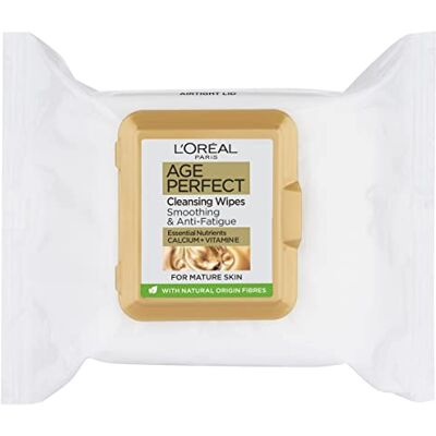 L'Oreal Paris Lingettes nettoyantes lissantes pour le visage Age Perfect pour peaux matures x25 (le paquet peut varier) - Publicité L'Oreal Paris Lingettes nettoyantes lissantes pour le visage Age Perfect pour peaux matures x25 (le paquet peut varier) - Publicité