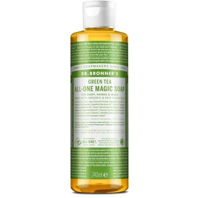Dr. Bronner's Savon liquide thé vert Dr Bronner's 240ml - Publicité Dr. Bronner's Savon liquide thé vert Dr Bronner's 240ml - Publicité