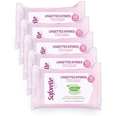 Saforelle Lingettes Intimes Lot de 5 boites de 10 Lingettes Individuelles - Publicité Saforelle Lingettes Intimes Lot de 5 boites de 10 Lingettes Individuelles - Publicité