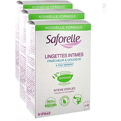 Saforelle : LINGETTES INTIMES INDIVIDUELLES (3 Boîtes de 10 lingettes en sachets individuels)(3) - Publicité Saforelle : LINGETTES INTIMES INDIVIDUELLES (3 Boîtes de 10 lingettes en sachets individuels)(3) - Publicité