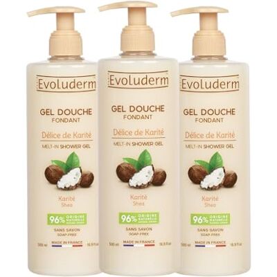 Evoluderm Gel Douche Fondant Délice de Karité 500 ml 96% d'Origine Naturelle Végan Fabrication Française Lot de 3 x 500 ml - Publicité Evoluderm Gel Douche Fondant Délice de Karité 500 ml 96% d'Origine Naturelle Végan Fabrication Française Lot de 3 x 500 ml - Publicité