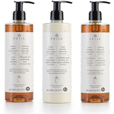 Prija thehotelery.de XL Lot de 3 savons liquides au ginseng, lotion pour le corps et le corps, spa et hôtel, 3 x 380 ml, lotion pour les mains et le corps avec vitamine E et beurre de karité - Publicité Prija thehotelery.de XL Lot de 3 savons liquides au ginseng, lotion pour le corps et le corps, spa et hôtel, 3 x 380 ml, lotion pour les mains et le corps avec vitamine E et beurre de karité - Publicité