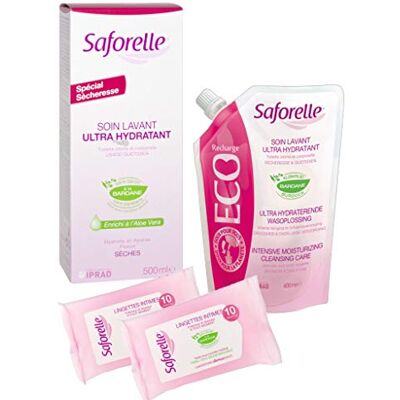 Saforelle Soin Lavant Ultra Hydratant Hygiène intime et corporelle : Hydrate et Apaise les peaux sèches Flacons de 500ml + ECOrecharge + 2 Paquets Lingettes - Publicité Saforelle Soin Lavant Ultra Hydratant Hygiène intime et corporelle : Hydrate et Apaise les peaux sèches Flacons de 500ml + ECOrecharge + 2 Paquets Lingettes - Publicité