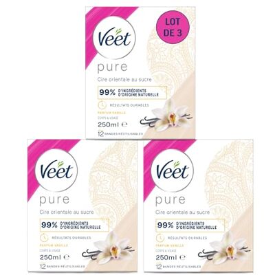 Veet PURE Cire Chaude au Sucre et Vanille Epilation Sans Bande Lot de 3 x 250ml - Publicité Veet PURE Cire Chaude au Sucre et Vanille Epilation Sans Bande Lot de 3 x 250ml - Publicité