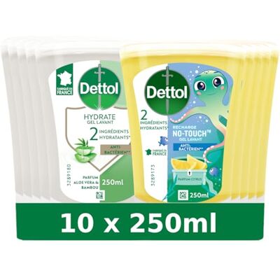 Dettol Recharge No-Touch Savon Liquide Mains Action Nettoyante Aloe Vera & Bambou et Citron 10 Recharges 250ml - Publicité Dettol Recharge No-Touch Savon Liquide Mains Action Nettoyante Aloe Vera & Bambou et Citron 10 Recharges 250ml - Publicité