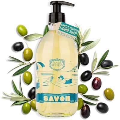 Panier des Sens Savon de Marseille Liquide Olive 490ml Flacon Verre Édition limitée 25 ans, flacon rechargeable, 98% d’origine naturelle, fabriqué à Marseille - Publicité Panier des Sens Savon de Marseille Liquide Olive 490ml Flacon Verre Édition limitée 25 ans, flacon rechargeable, 98% d’origine naturelle, fabriqué à Marseille - Publicité