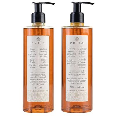 Prija Savon liquide + cheveux et corps revitalisant au ginseng 2 x 380 ml Soap Wellness Spa Gel douche Shampoing cheveux Savon - Publicité Prija Savon liquide + cheveux et corps revitalisant au ginseng 2 x 380 ml Soap Wellness Spa Gel douche Shampoing cheveux Savon - Publicité