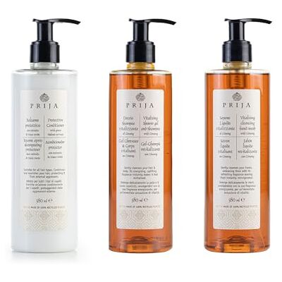 Prija Coffret Soin du Corps avec Gel Douche Vitalisant, Savon Liquide Mains Vitalisant et Après-Shampooing Protecteur 3 x 380ml - Publicité Prija Coffret Soin du Corps avec Gel Douche Vitalisant, Savon Liquide Mains Vitalisant et Après-Shampooing Protecteur 3 x 380ml - Publicité