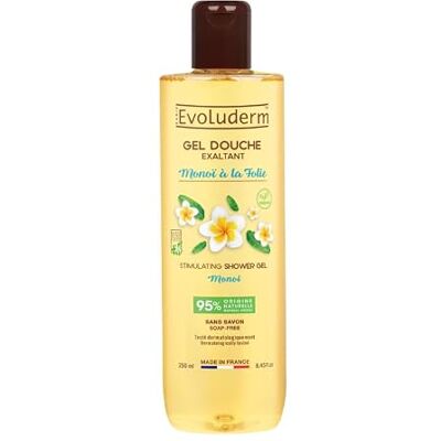 Evoluderm Gel Douche Exaltant Monoï à la Folie 250 ml 95% d'Origine Naturelle Végan Fabrication Française - Publicité Evoluderm Gel Douche Exaltant Monoï à la Folie 250 ml 95% d'Origine Naturelle Végan Fabrication Française - Publicité