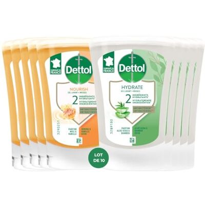 Dettol Lot de 5 Recharges No touch Savon Liquide Miel & Beurre de Karité et de 5 Recharges No Touch Savon Liquide Aloe Vera & Bambou 10 recharges - Publicité Dettol Lot de 5 Recharges No touch Savon Liquide Miel & Beurre de Karité et de 5 Recharges No Touch Savon Liquide Aloe Vera & Bambou 10 recharges - Publicité